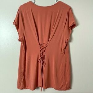 Torrid Rose Orange Button-Down Blouse with Lace-Up Back – Size 2